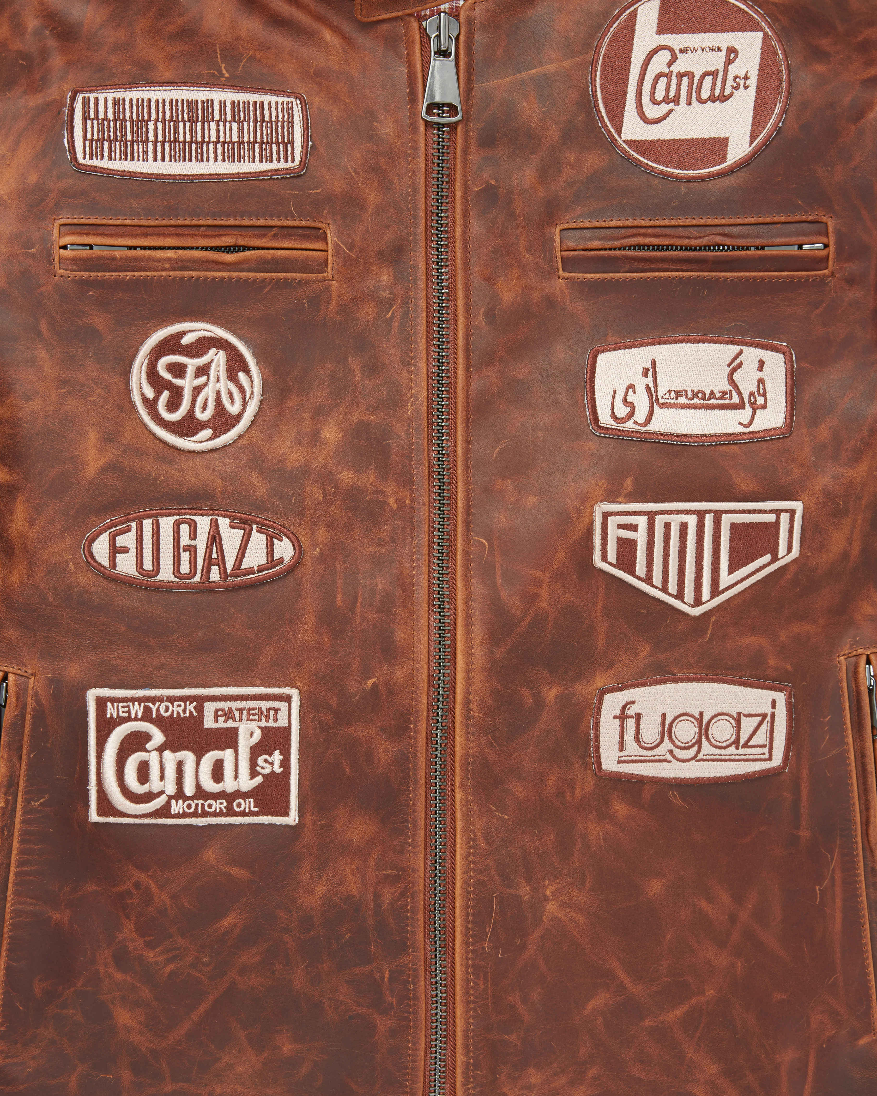 Leather Racing Jacket Brown - Image 3