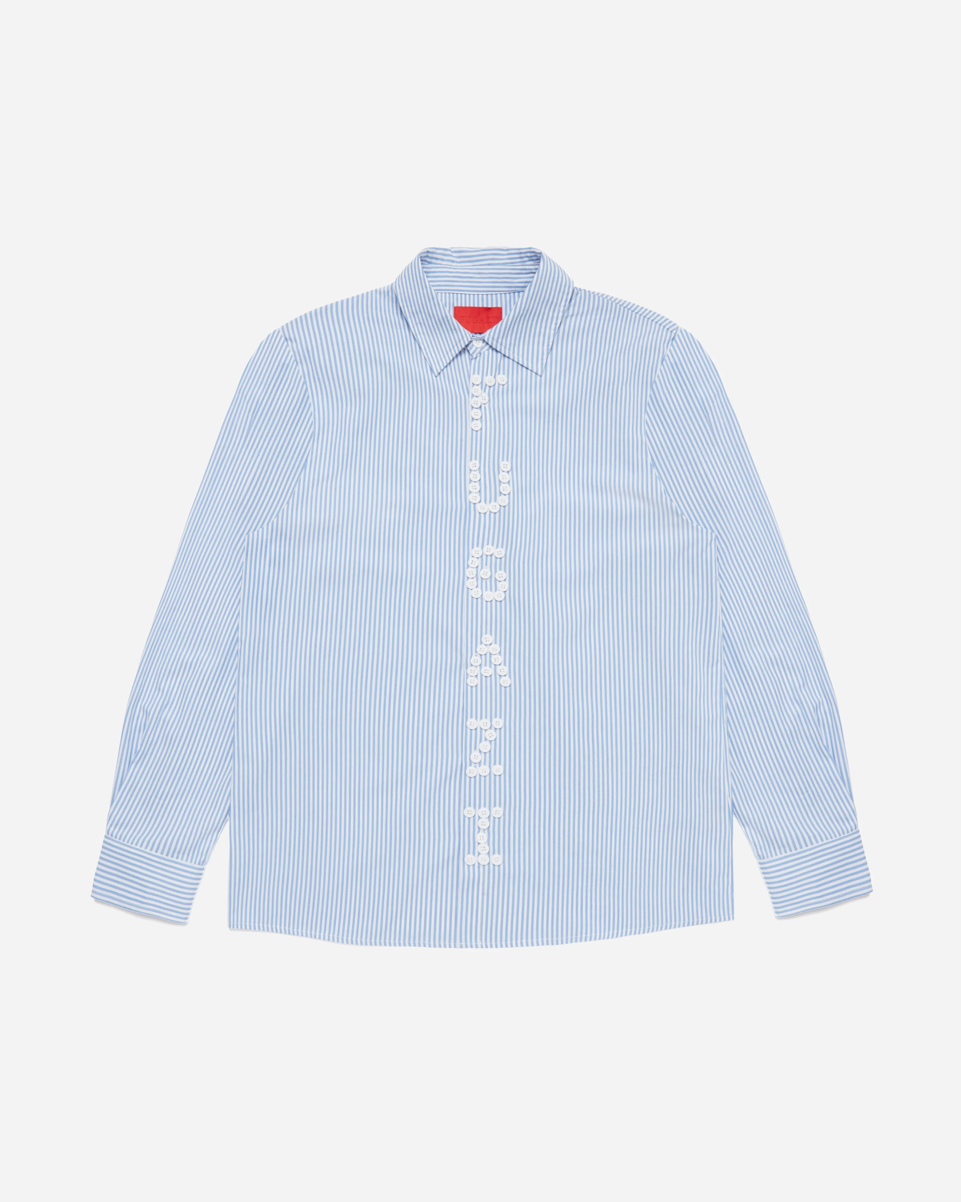Letter Button Up Blue Stripe