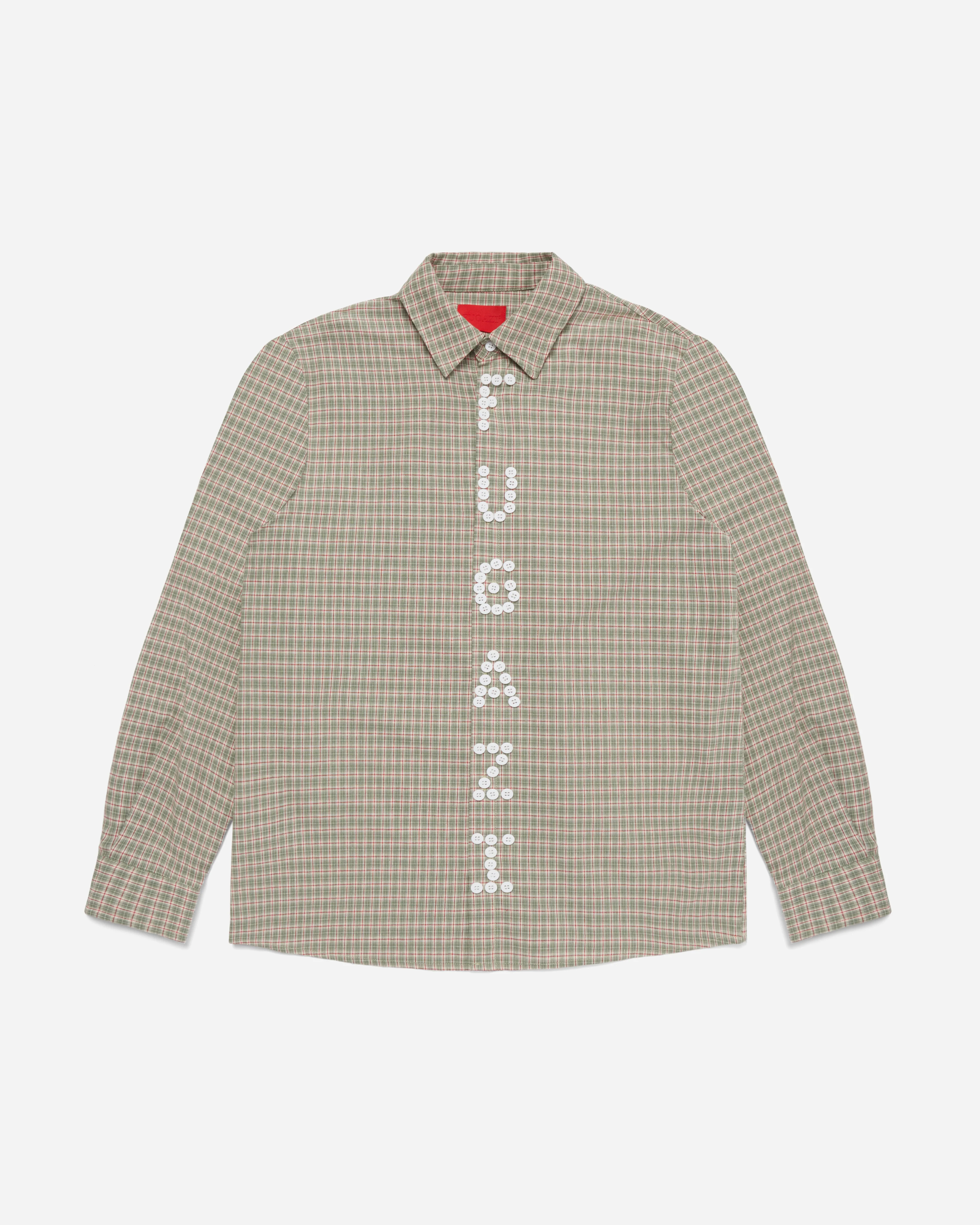 Letter Button Up Green Plaid