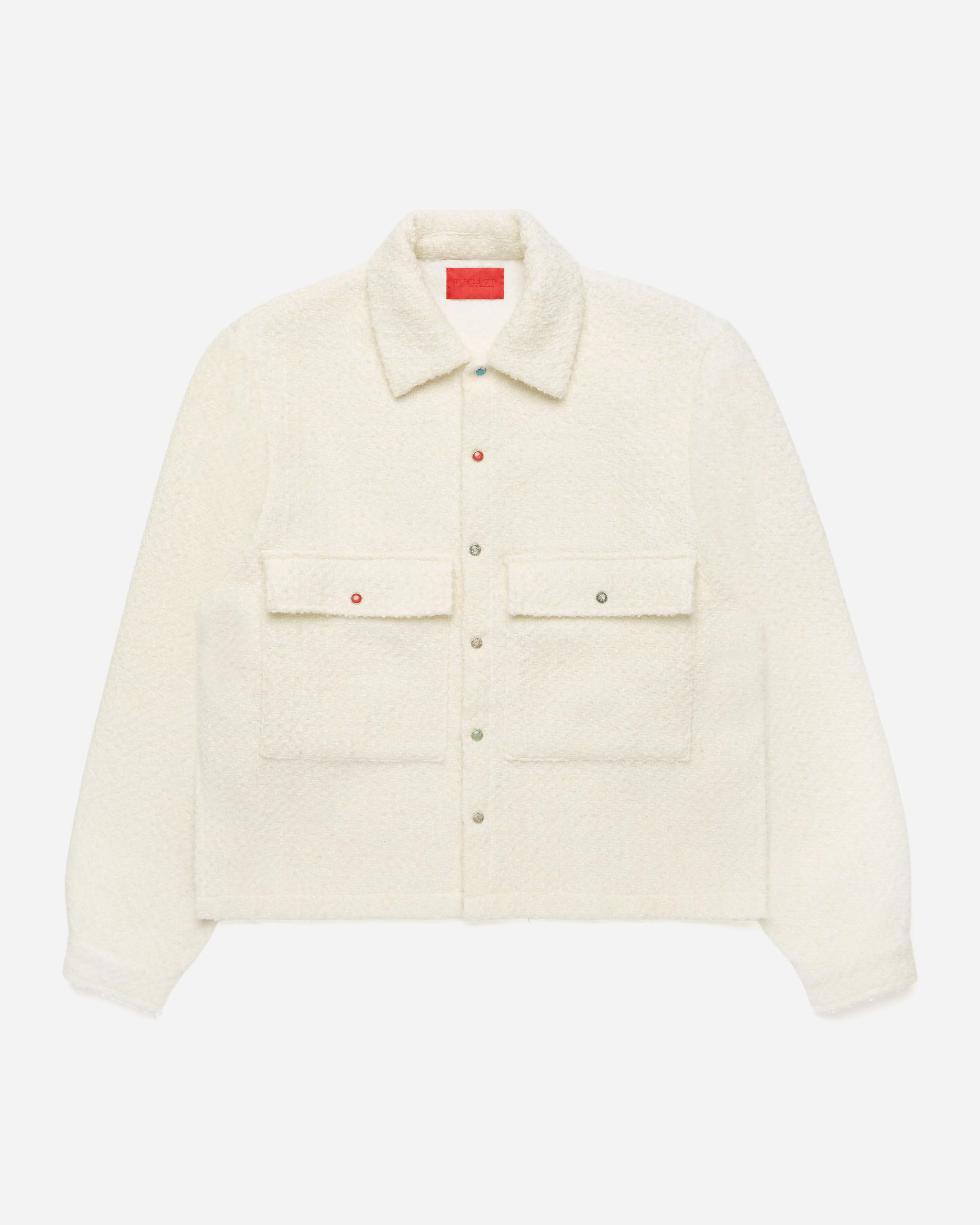 Random Snap Tweed Overshirt Cream