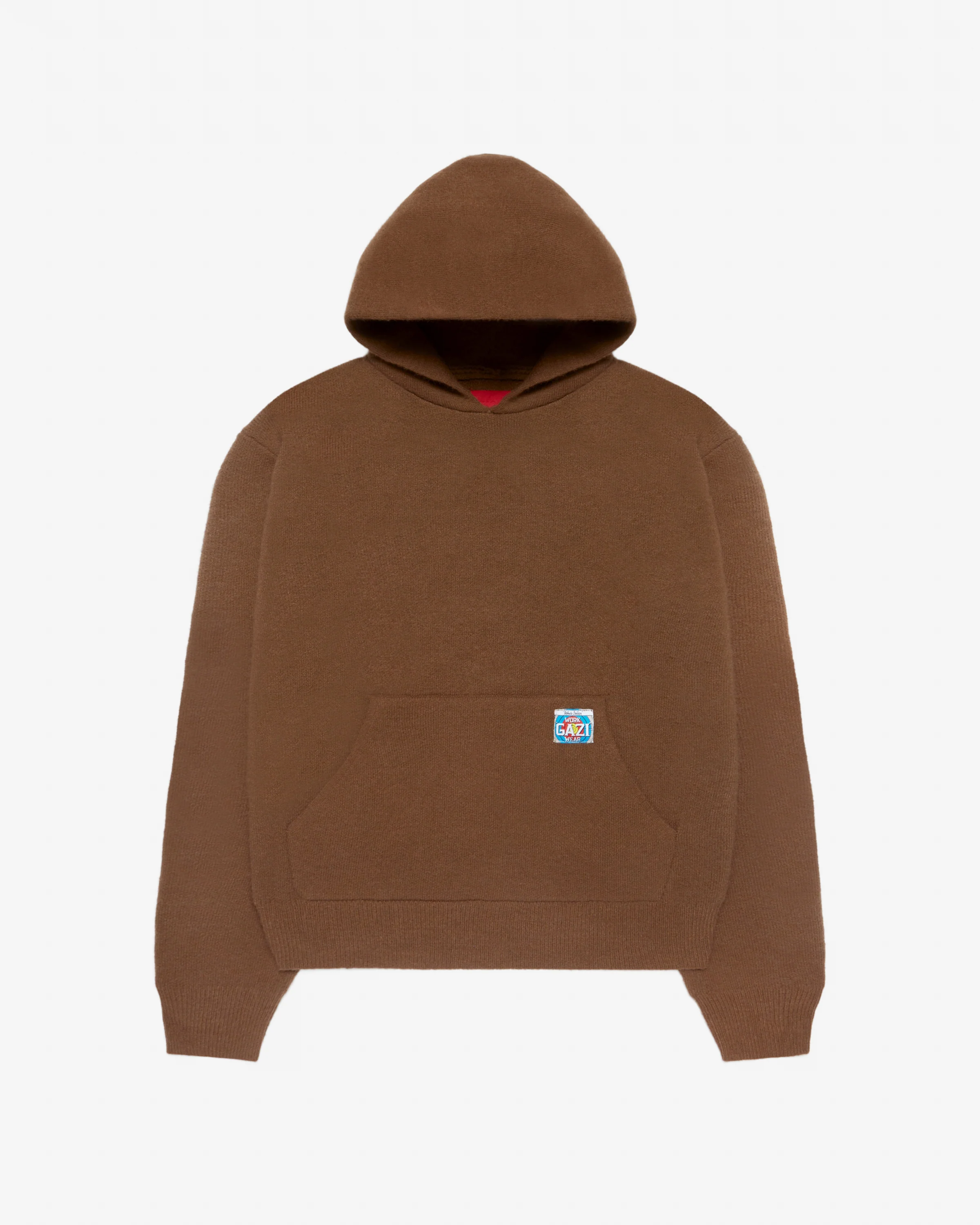 White Collar Knit Hoodie Brown