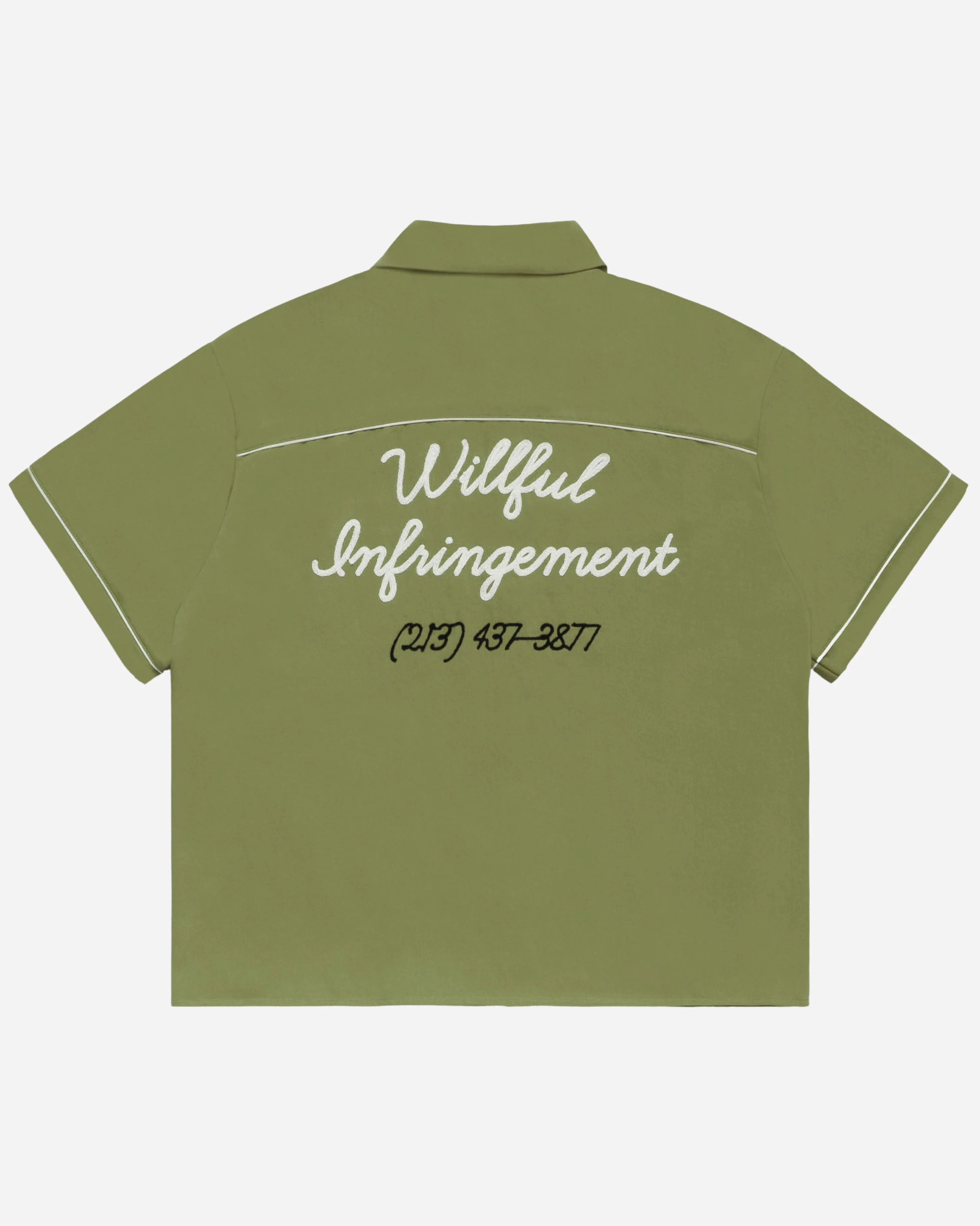 Willful Infringement Bowling Shirt Green - Image 3
